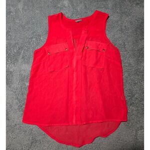Charlotte Russe Red Sleeveless Blouse Top SmallStudded Pockets Festival Boho